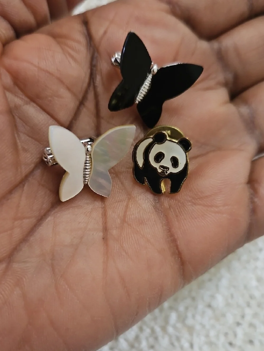Black & White Butterflies & Panda Lapel Mini Pin Set.